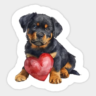 Valentine Rottweiler Holding Heart Sticker